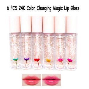 Italia Deluxe 6 PCS Flower Magic Lip Oil with Gold 24K Flakes